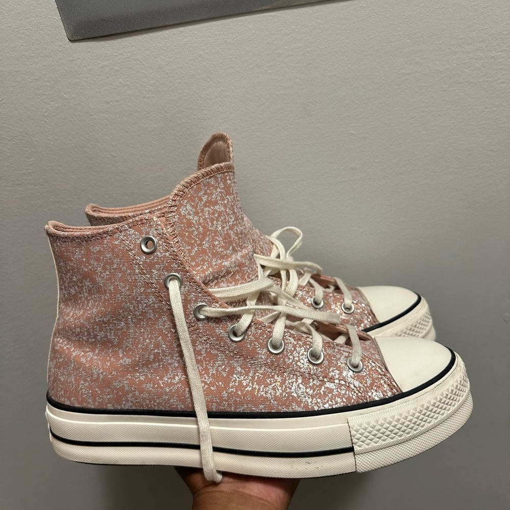 Converse Light Pink and White High-Tops Platform women’s 11